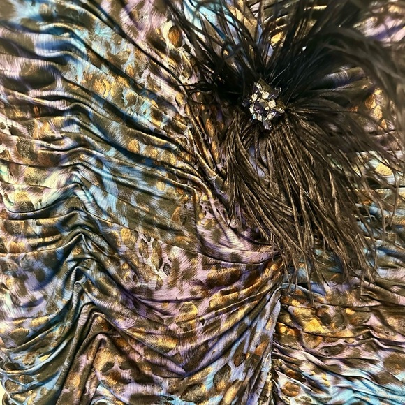 Y2K Cache Animal Print Feather Embellishment Blue & Black Cocktail Dress Size 2 - Picture 6 of 7